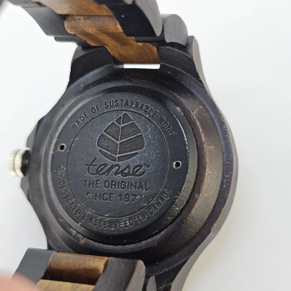 Tense Wooden Men's Watch 38MM Dark Brown Dial Two Tone Band 7